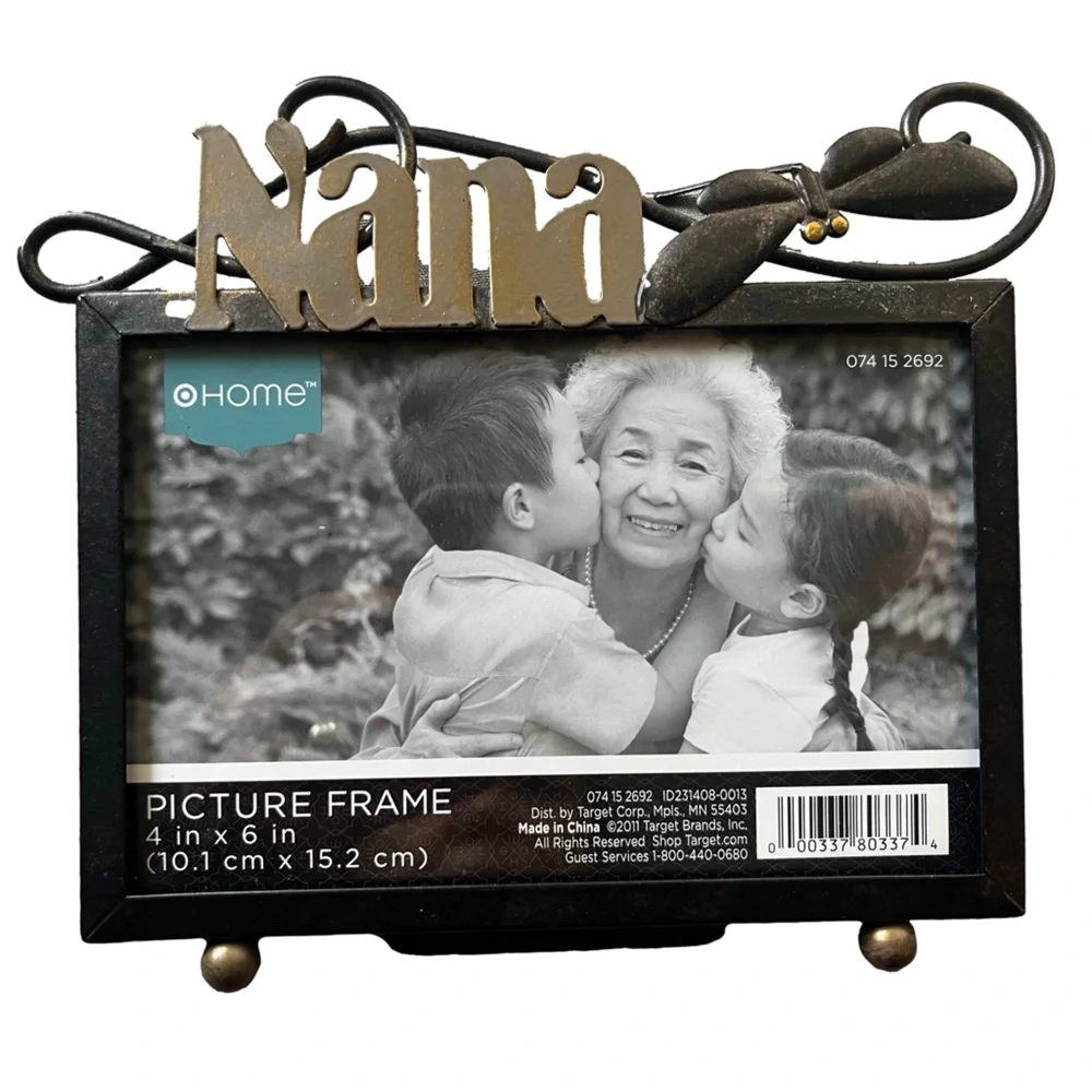 Home “Nana” Metal Picture Frame 4x6 – Rustic Black & Bronze w/Dragonfly Accent